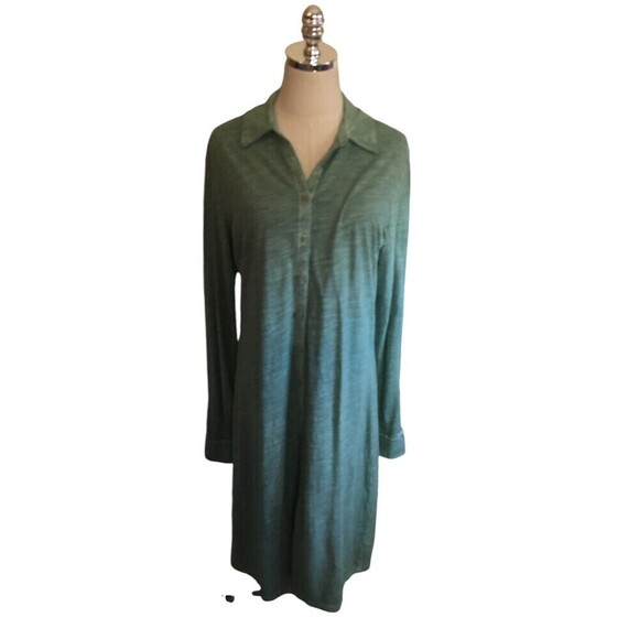 Peruvian Connection Dress Women's Size Large Sage Green Button Up Cotton - Picture 1 of 7